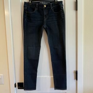 American Eagle Womens Stretch Jeggings Size 10 Blue Denim Dark BLUE Wash Comfort